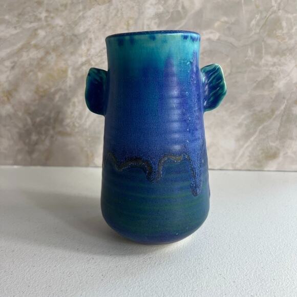 Studio Art Pottery Vase 6.5" Aqua Blue Glaze Drip Salt Glaze - Picture 4 of 16